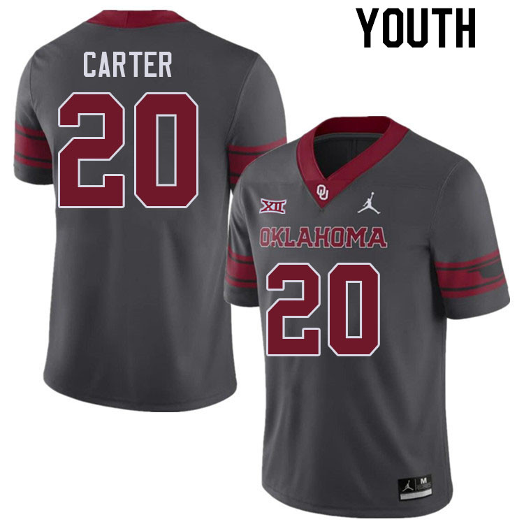 Youth #20 Lewis Carter Oklahoma Sooners College Football Jerseys Stitched Sale-Charcoal